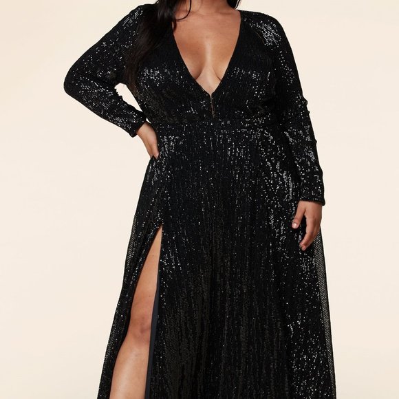 BLACK LONG SEQUINED GOWN - Picture 1 of 2